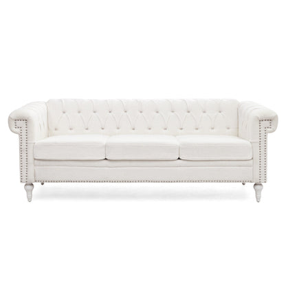 Canapé 3 places en cuir PU 83,66 pouces avec accoudoirs carrés et coussins amovibles, support à ressorts ensachés et garniture cloutée
