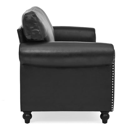Canapé 3 places en tissu à accoudoirs enroulables, assise à ressorts ensachés, dossier en mousse PP et structure en bois massif (83,86 €)