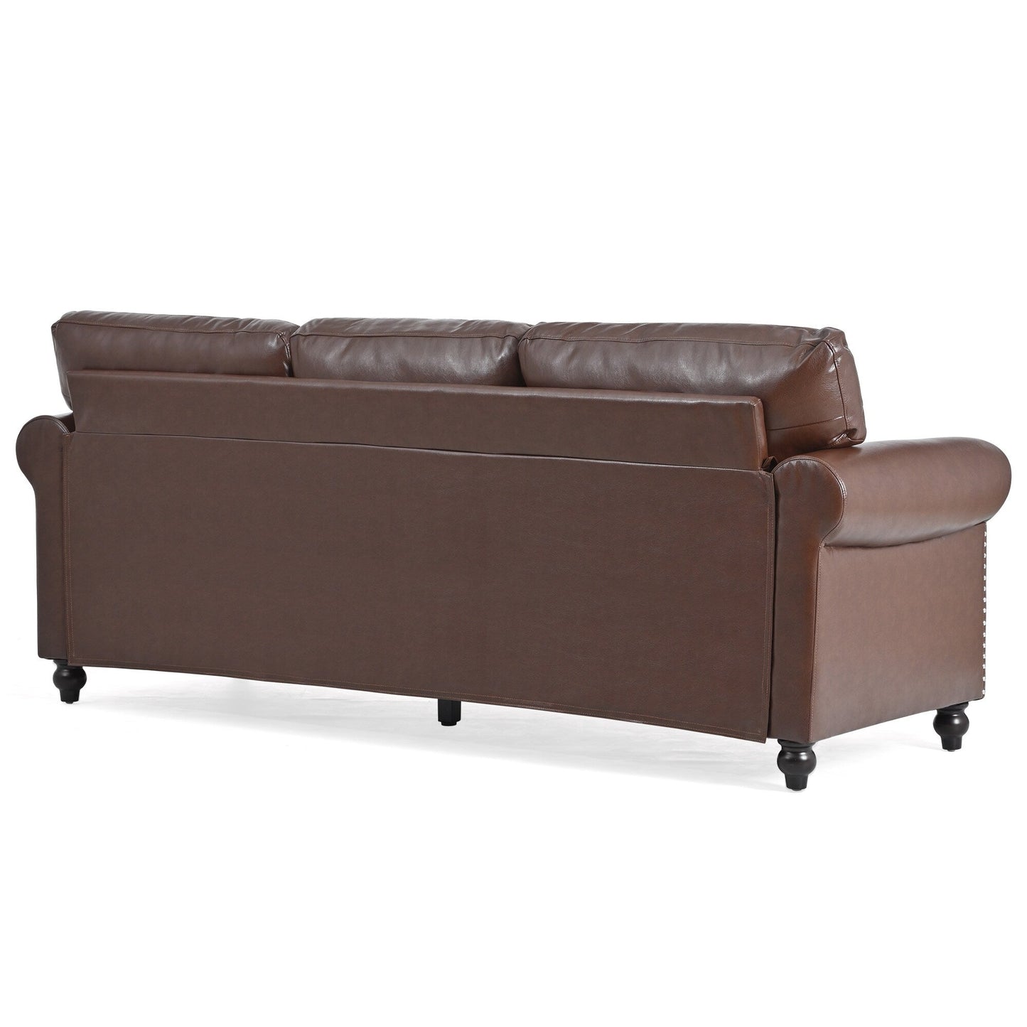 Canapé 3 places en tissu à accoudoirs enroulables, assise à ressorts ensachés, dossier en mousse PP et structure en bois massif (83,86 €)