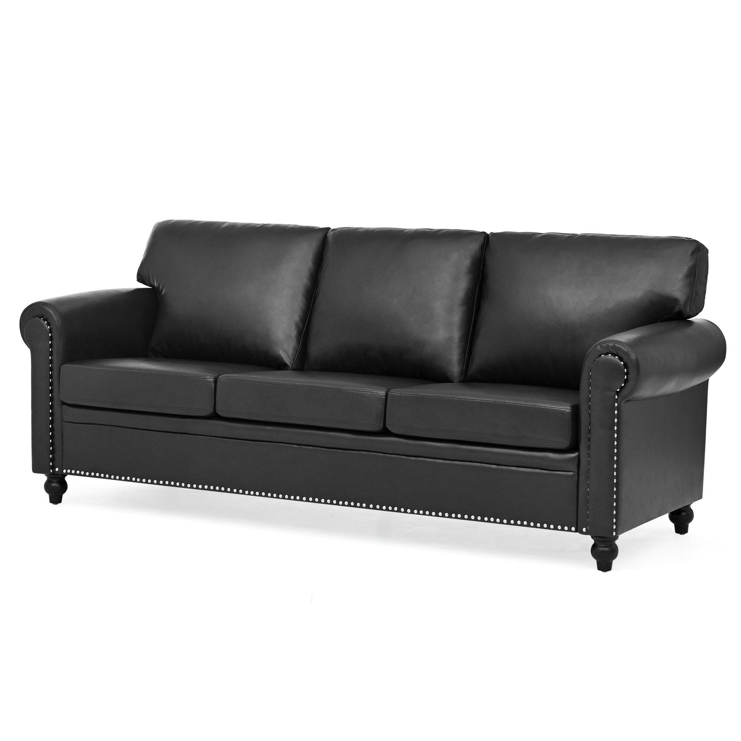 Canapé 3 places en tissu à accoudoirs enroulables, assise à ressorts ensachés, dossier en mousse PP et structure en bois massif (83,86 €)