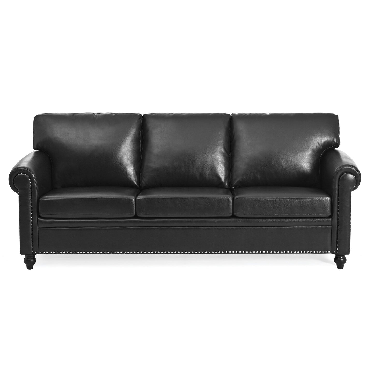 Canapé 3 places en tissu à accoudoirs enroulables, assise à ressorts ensachés, dossier en mousse PP et structure en bois massif (83,86 €)