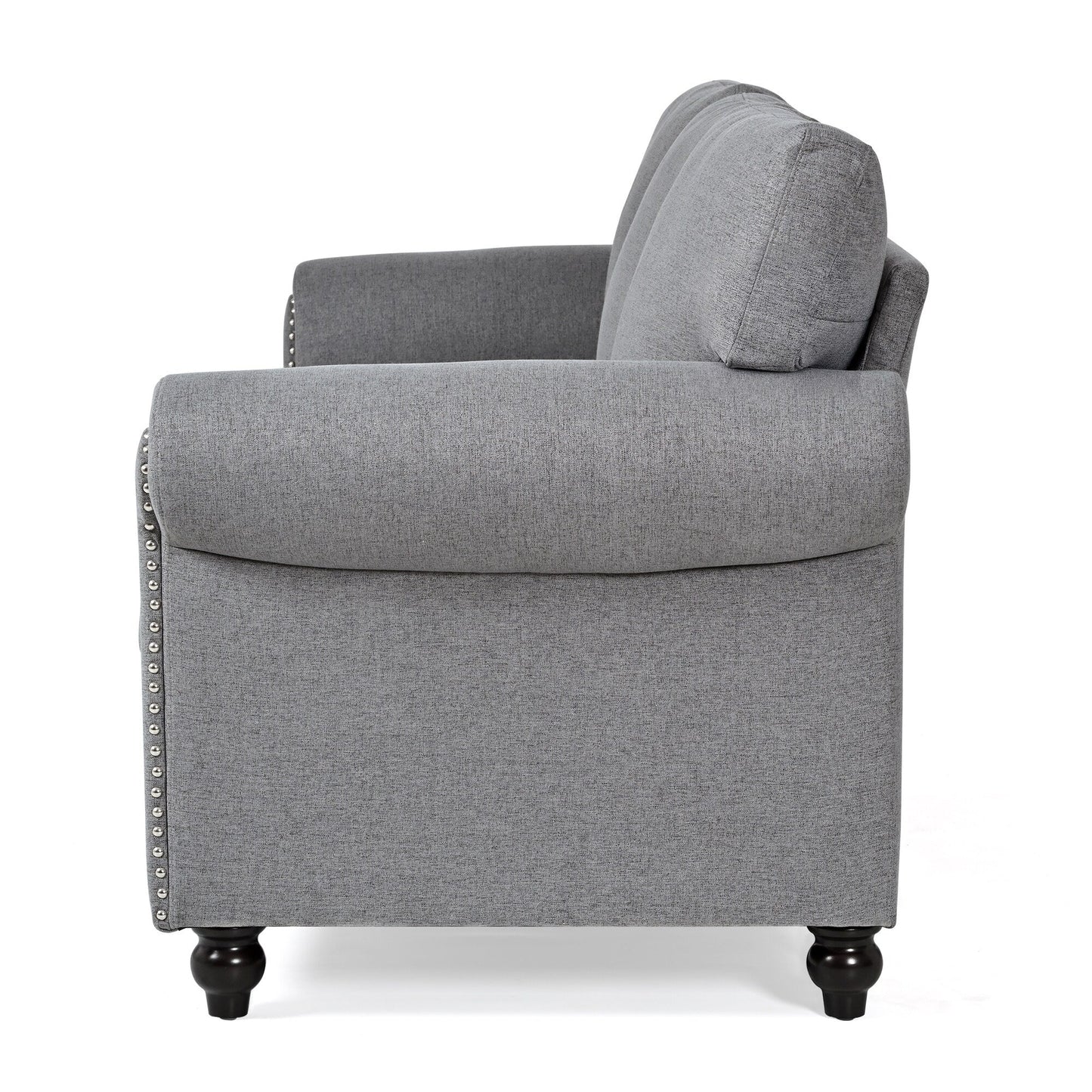 Canapé 3 places en tissu à accoudoirs enroulables, assise à ressorts ensachés, dossier en mousse PP et structure en bois massif (83,86 €)