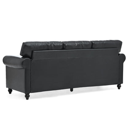 Canapé 3 places en tissu à accoudoirs enroulables, assise à ressorts ensachés, dossier en mousse PP et structure en bois massif (83,86 €)