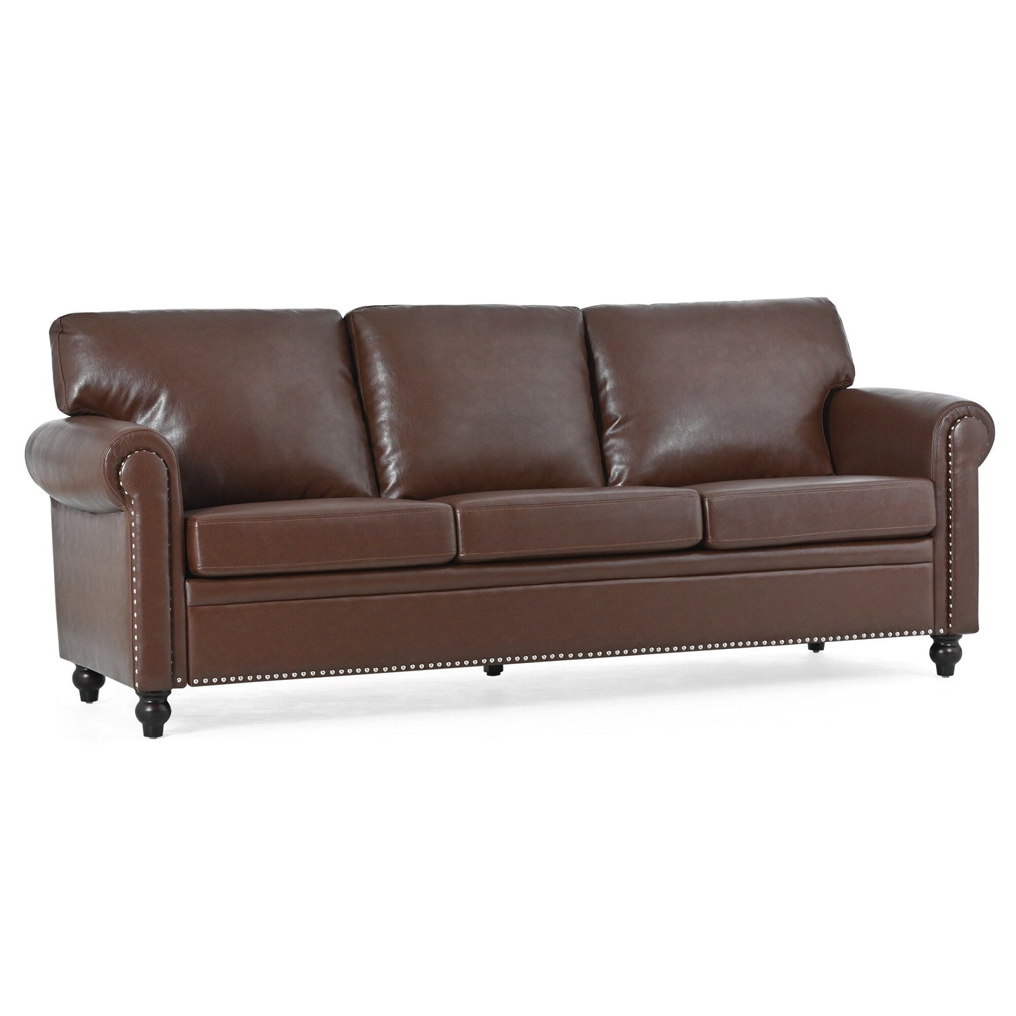 Canapé 3 places en tissu à accoudoirs enroulables, assise à ressorts ensachés, dossier en mousse PP et structure en bois massif (83,86 €)