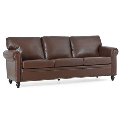 Canapé 3 places en tissu à accoudoirs enroulables, assise à ressorts ensachés, dossier en mousse PP et structure en bois massif (83,86 €)