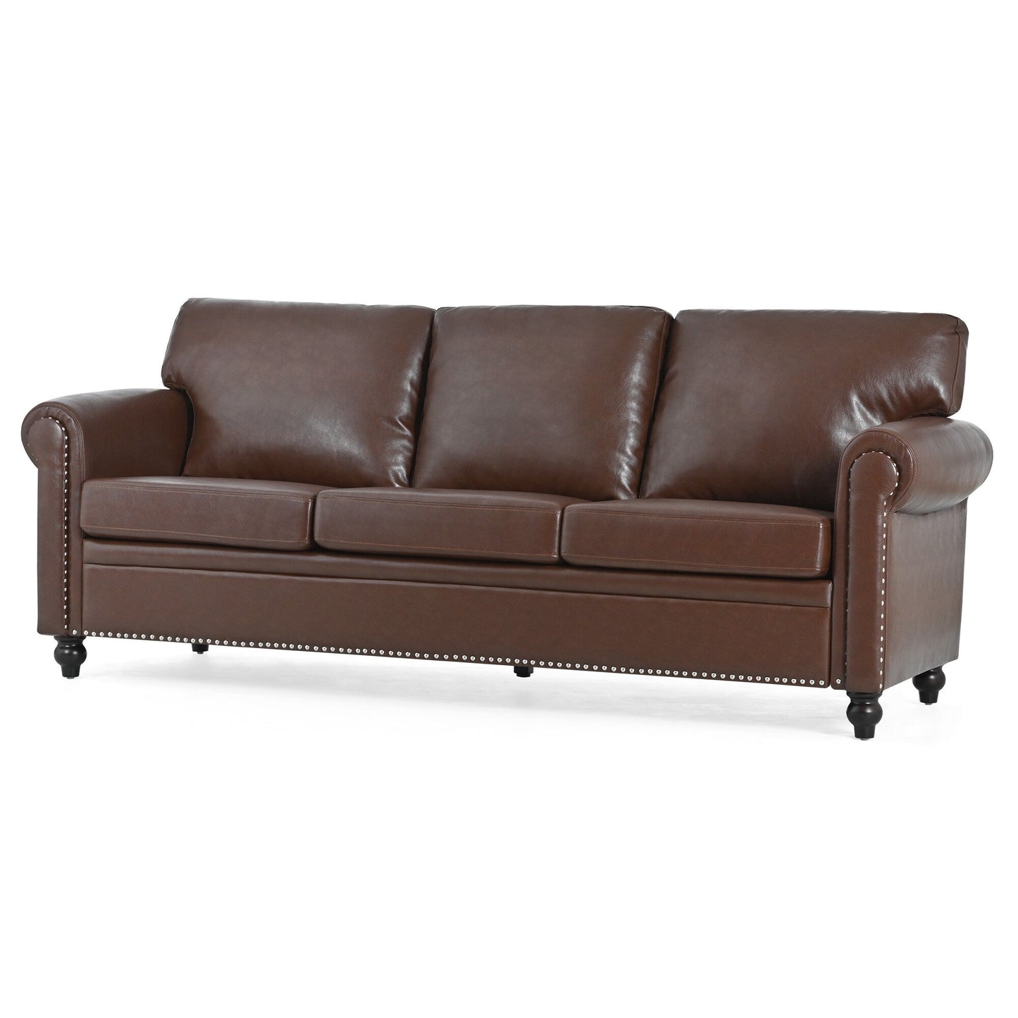 Canapé 3 places en tissu à accoudoirs enroulables, assise à ressorts ensachés, dossier en mousse PP et structure en bois massif (83,86 €)