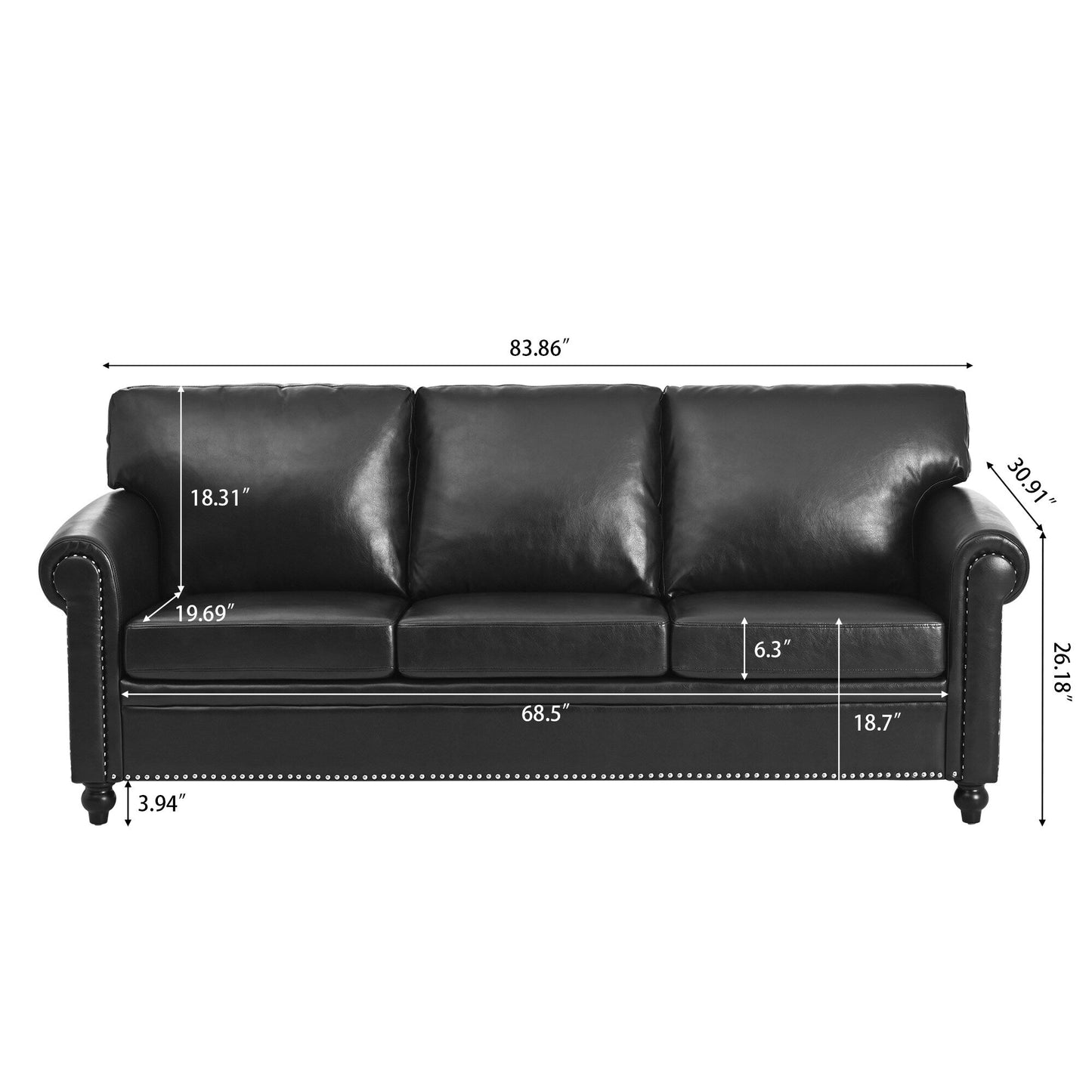 Canapé 3 places en tissu à accoudoirs enroulables, assise à ressorts ensachés, dossier en mousse PP et structure en bois massif (83,86 €)