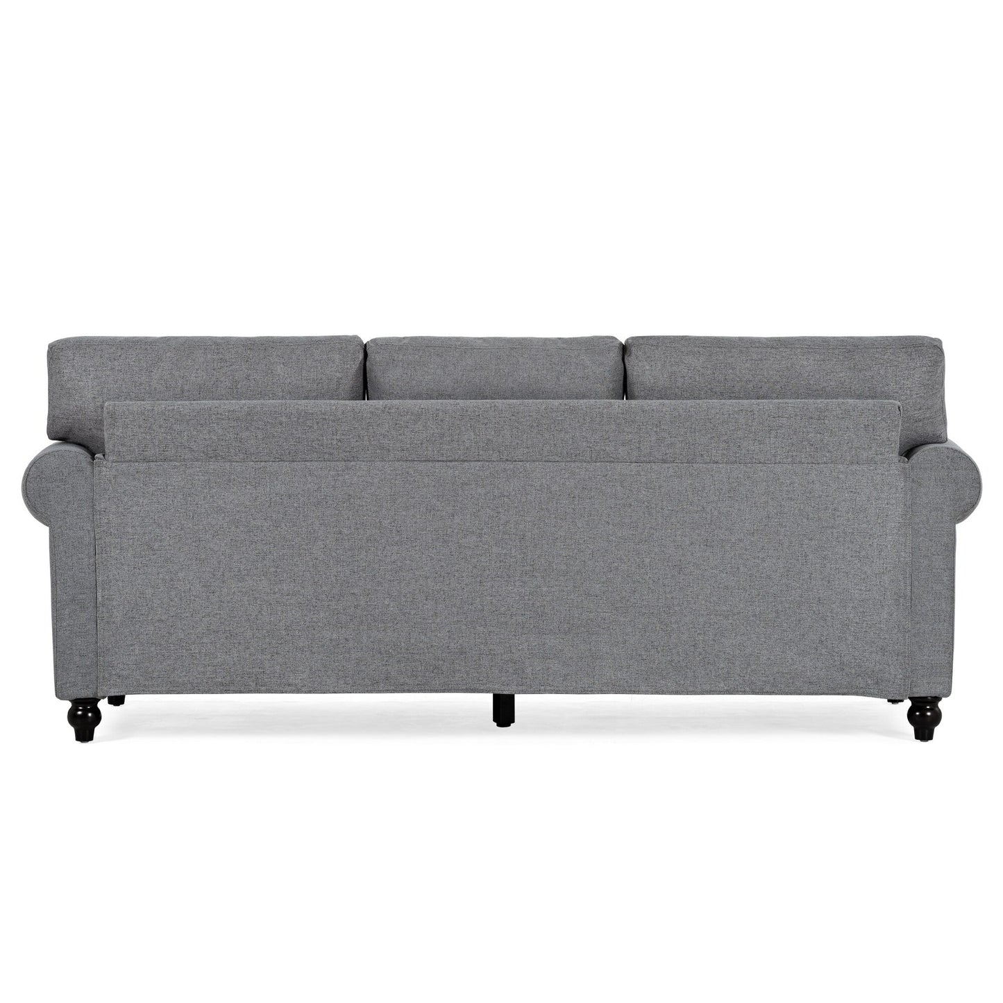 Canapé 3 places en tissu à accoudoirs enroulables, assise à ressorts ensachés, dossier en mousse PP et structure en bois massif (83,86 €)