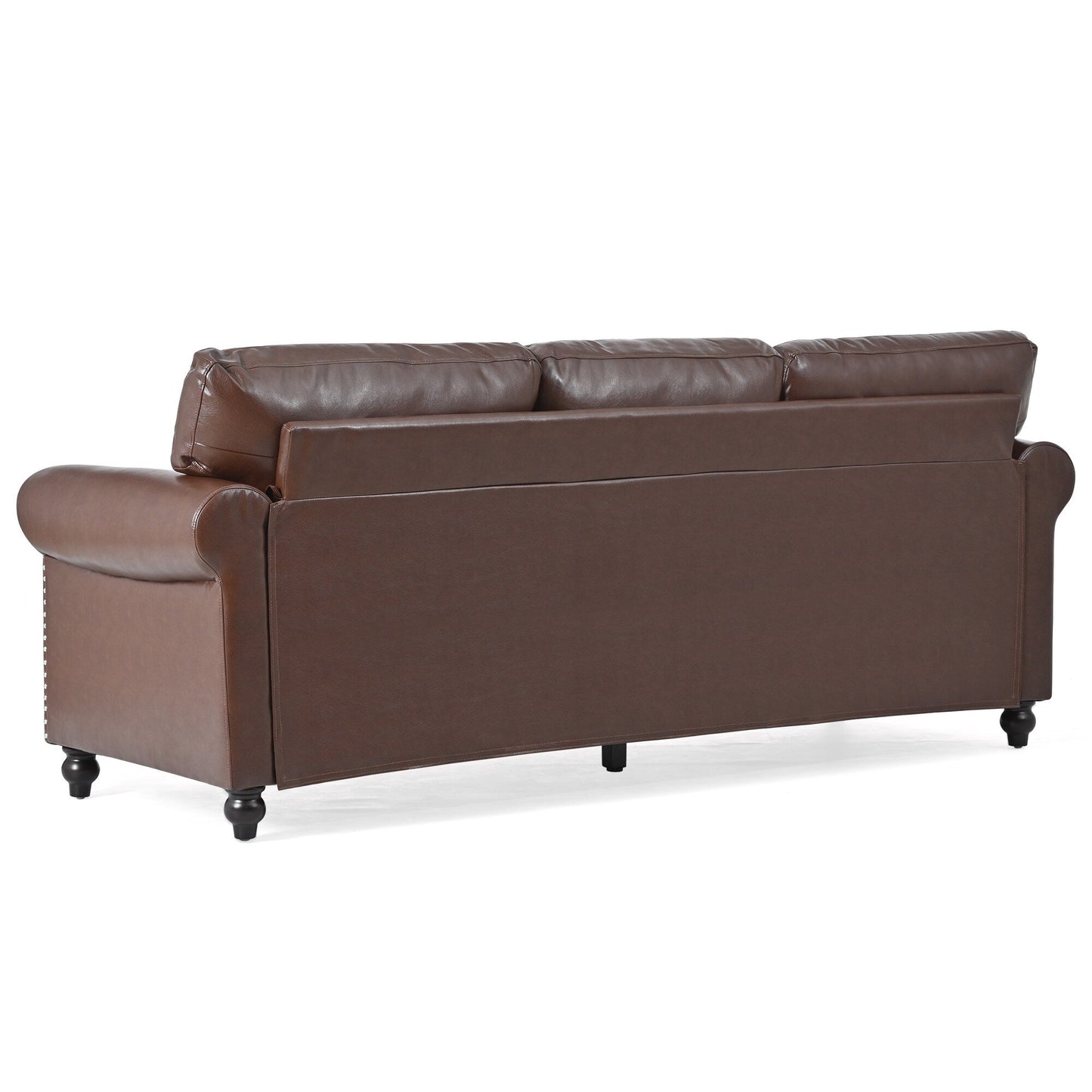 Canapé 3 places en tissu à accoudoirs enroulables, assise à ressorts ensachés, dossier en mousse PP et structure en bois massif (83,86 €)