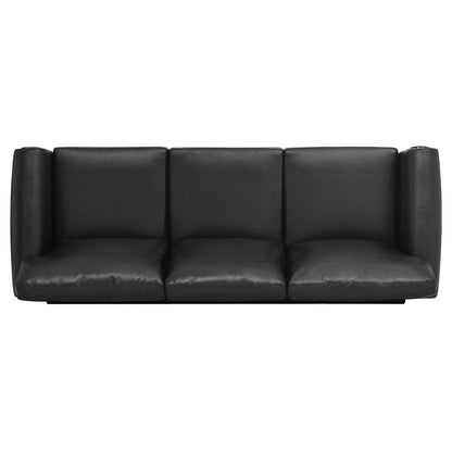 Canapé 3 places en tissu à accoudoirs enroulables, assise à ressorts ensachés, dossier en mousse PP et structure en bois massif (83,86 €)