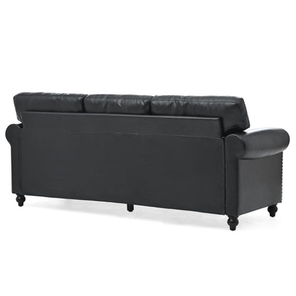 Canapé 3 places en tissu à accoudoirs enroulables, assise à ressorts ensachés, dossier en mousse PP et structure en bois massif (83,86 €)