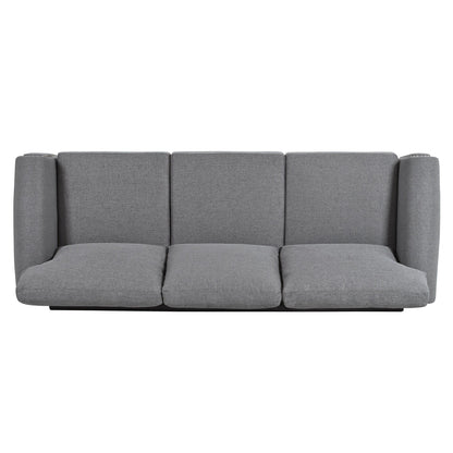 Canapé 3 places en tissu à accoudoirs enroulables, assise à ressorts ensachés, dossier en mousse PP et structure en bois massif (83,86 €)