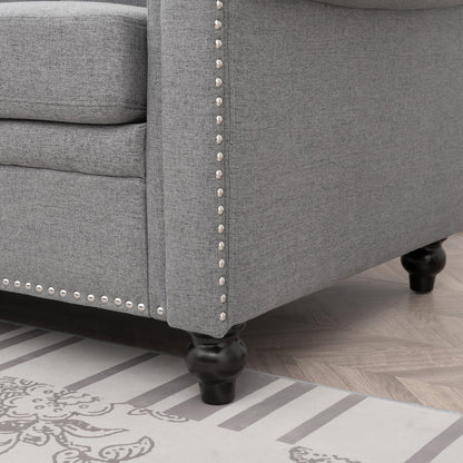 Canapé 3 places en tissu à accoudoirs enroulables, assise à ressorts ensachés, dossier en mousse PP et structure en bois massif (83,86 €)
