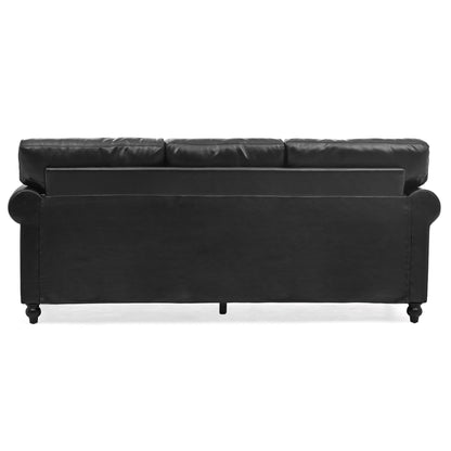 Canapé 3 places en tissu à accoudoirs enroulables, assise à ressorts ensachés, dossier en mousse PP et structure en bois massif (83,86 €)
