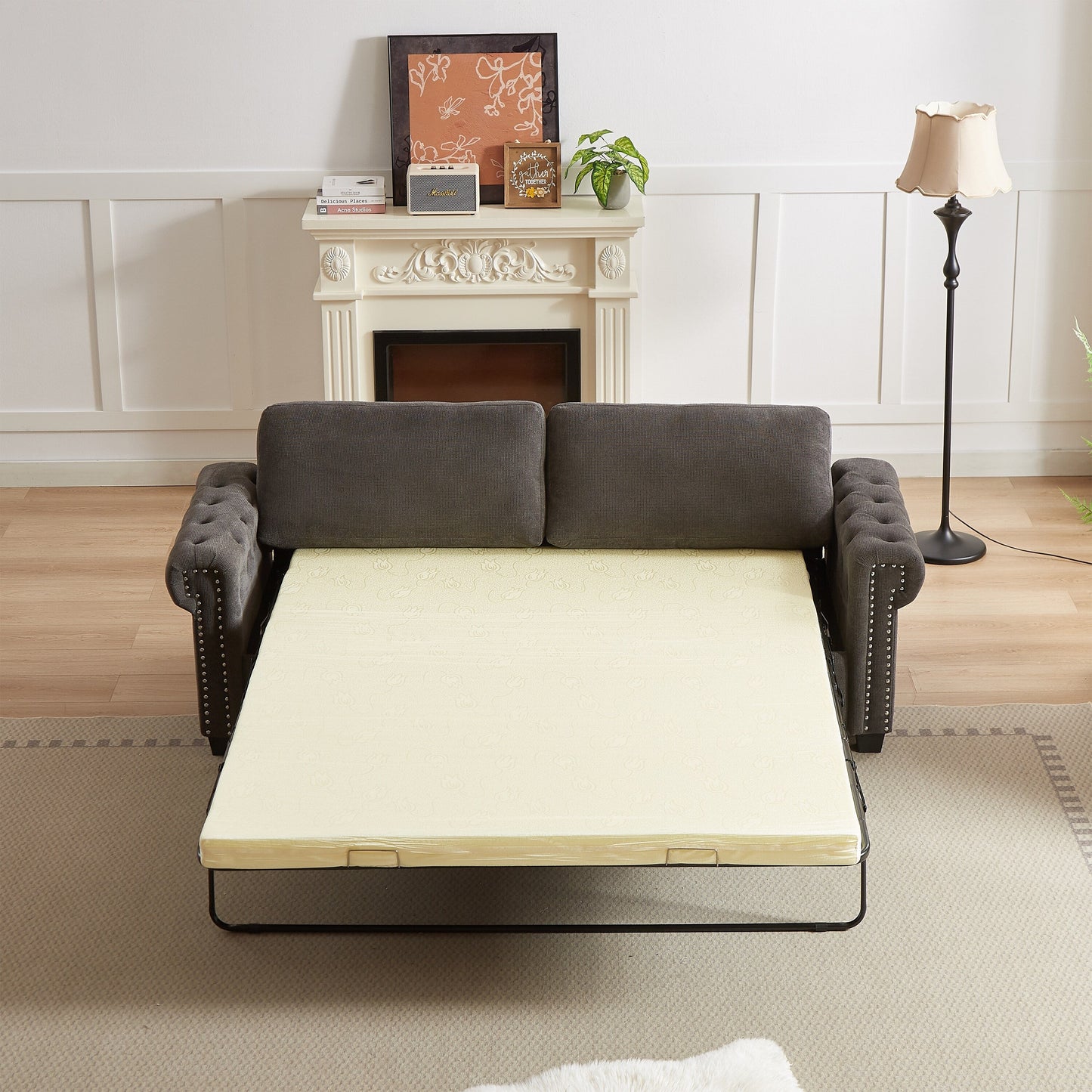 Canapé-lit convertible 2 en 1 3 places en polyester avec matelas pliable pour salon