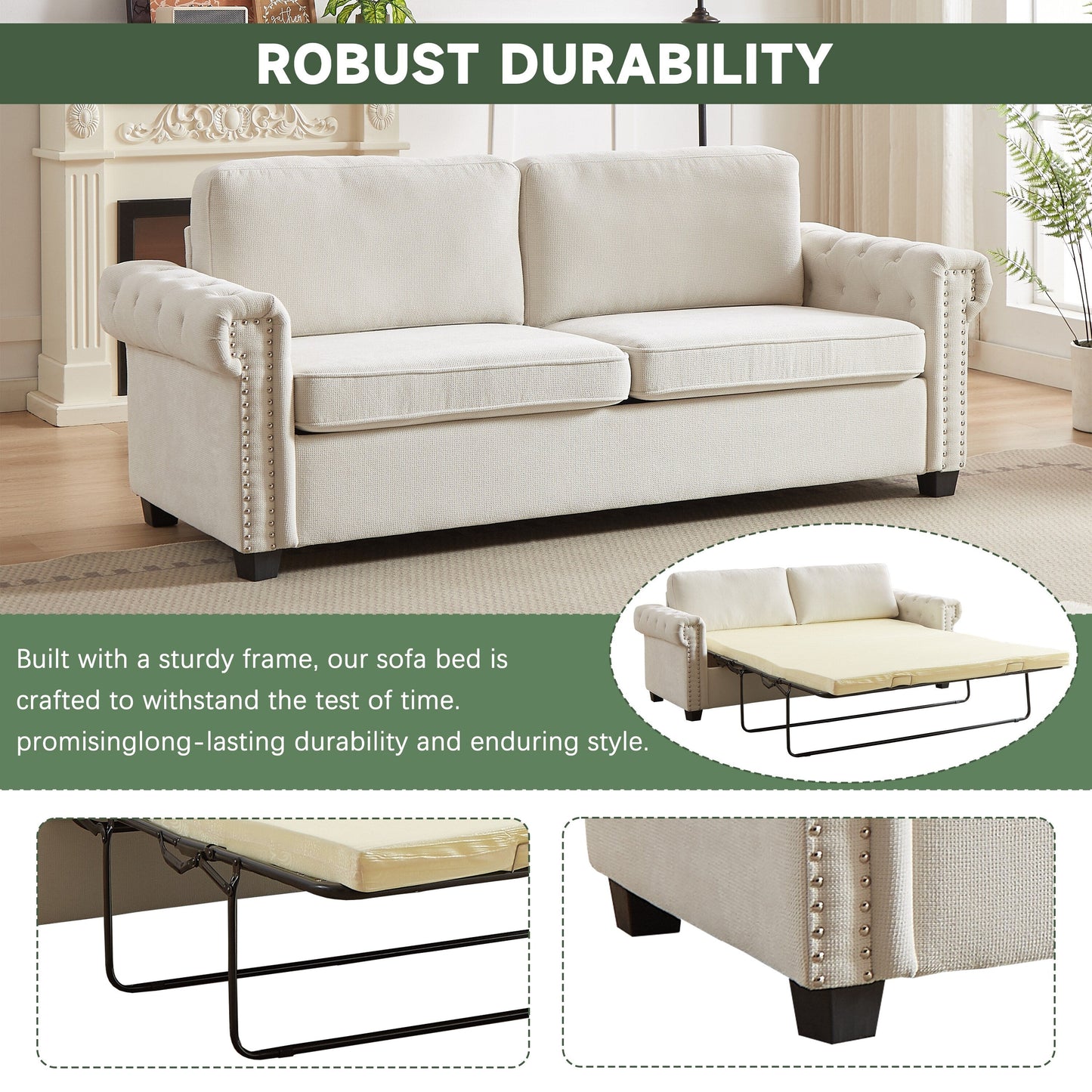 Canapé-lit convertible 2 en 1 3 places en polyester avec matelas pliable pour salon