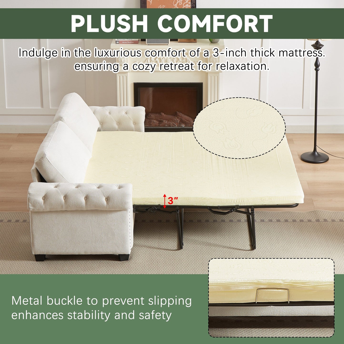 Canapé-lit convertible 2 en 1 3 places en polyester avec matelas pliable pour salon