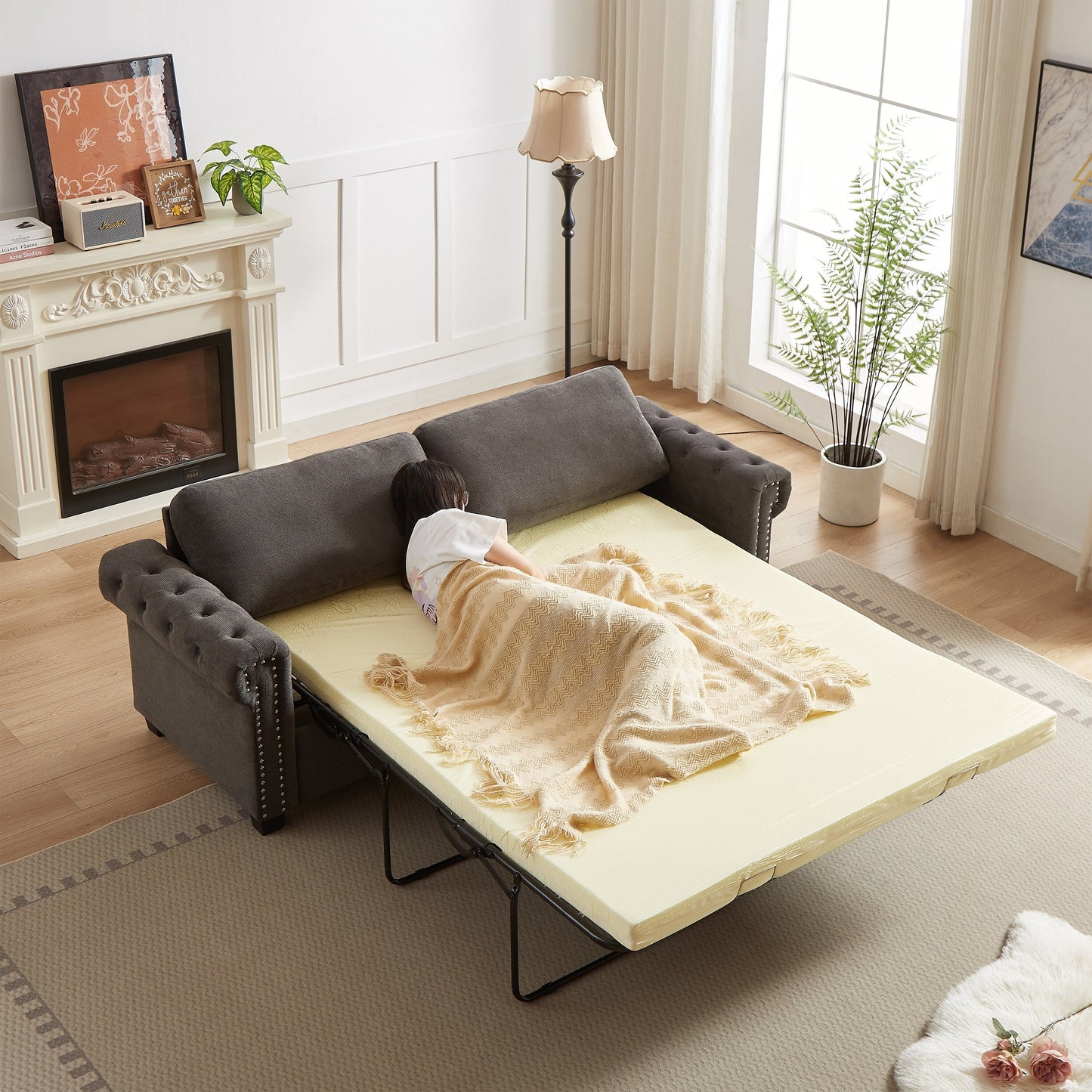 Canapé-lit convertible 2 en 1 3 places en polyester avec matelas pliable pour salon