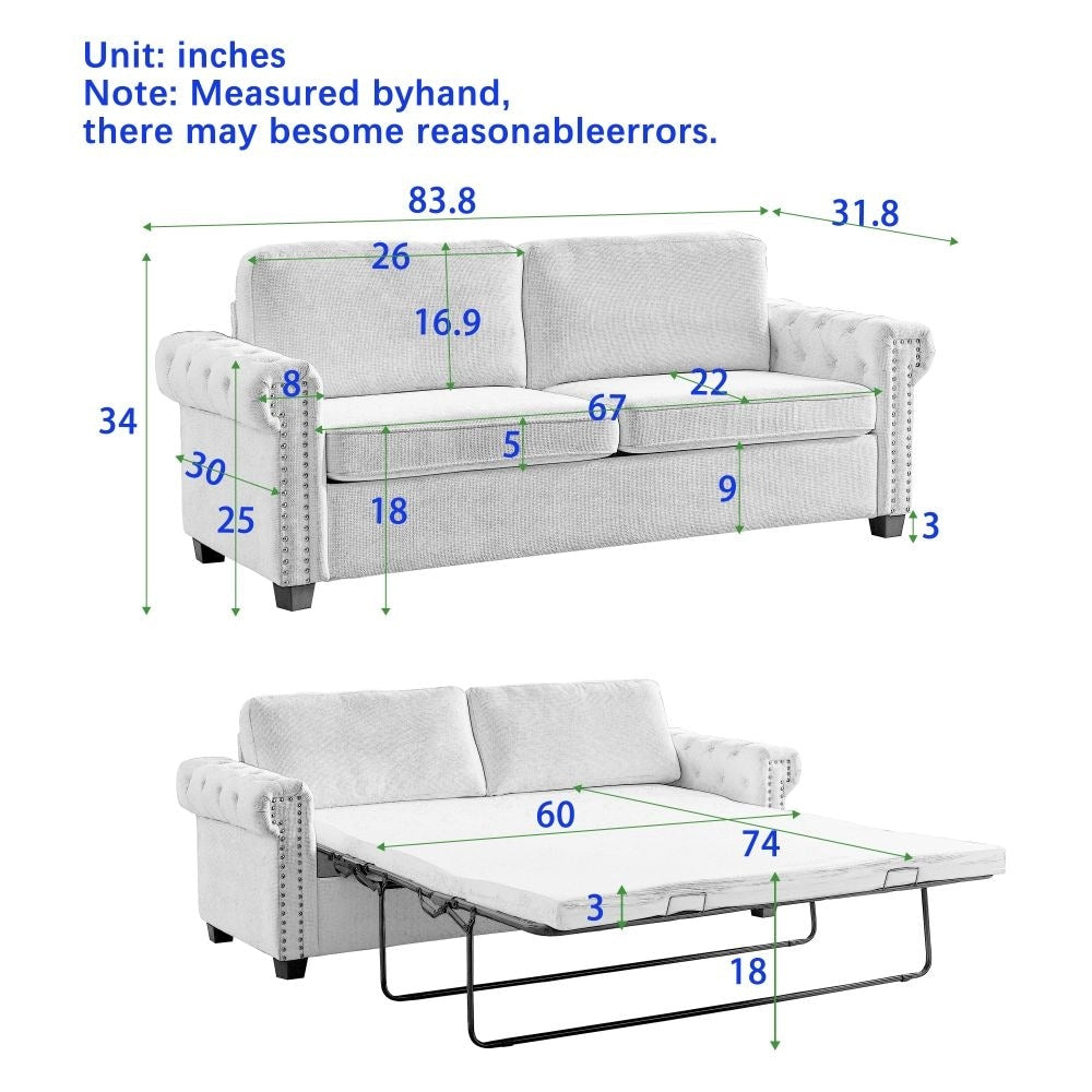 Canapé-lit convertible 2 en 1 en polyester de 83,8 po