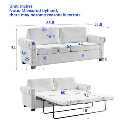 Canapé-lit convertible 2 en 1 en polyester de 83,8 po