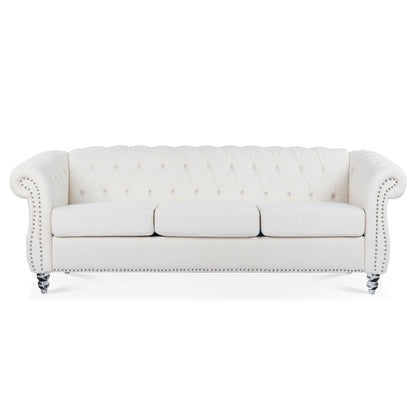 Canapé capitonné blanc nordique avec accoudoirs roulés - 32,09 x 84,65 x 28,35