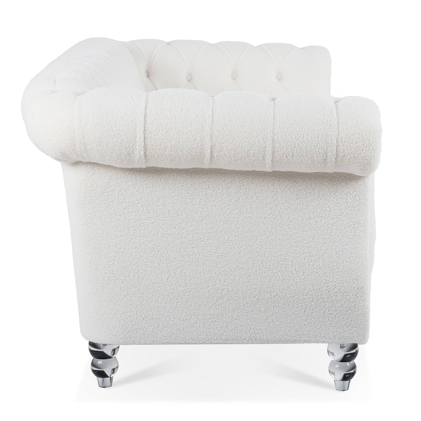 Canapé capitonné blanc nordique avec accoudoirs roulés - 32,09 x 84,65 x 28,35