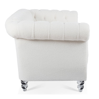 Canapé capitonné blanc nordique avec accoudoirs roulés - 32,09 x 84,65 x 28,35