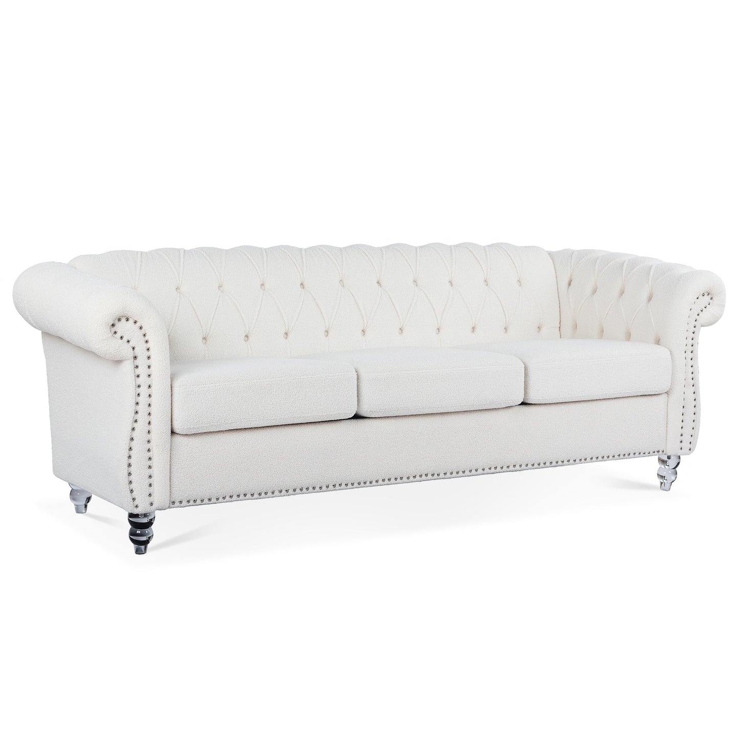 Canapé capitonné blanc nordique avec accoudoirs roulés - 32,09 x 84,65 x 28,35