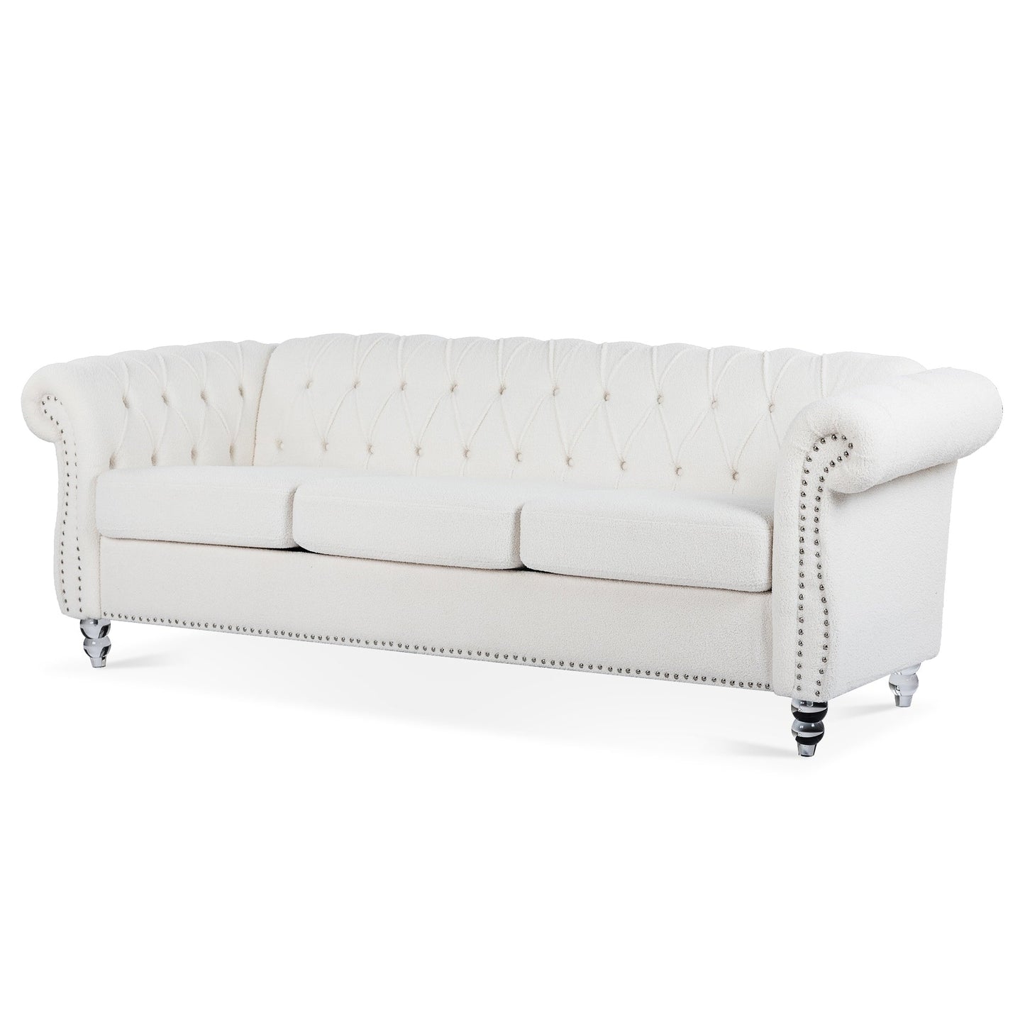 Canapé capitonné blanc nordique avec accoudoirs roulés - 32,09 x 84,65 x 28,35