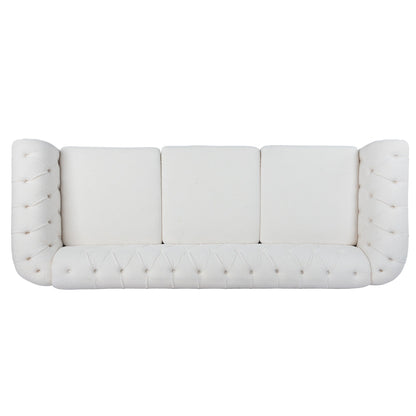 Canapé capitonné blanc nordique avec accoudoirs roulés - 32,09 x 84,65 x 28,35