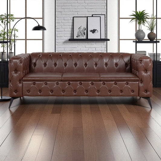 Canapé 3 places traditionnel en polyuréthane à accoudoirs carrés, avec coussins amovibles, assise à ressorts ensachés et base traîneau en fer, modèle 84.06