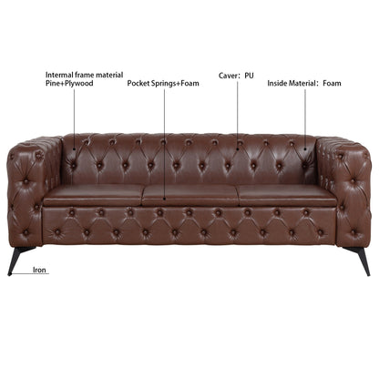 Canapé 3 places traditionnel en polyuréthane à accoudoirs carrés, avec coussins amovibles, assise à ressorts ensachés et base traîneau en fer, modèle 84.06
