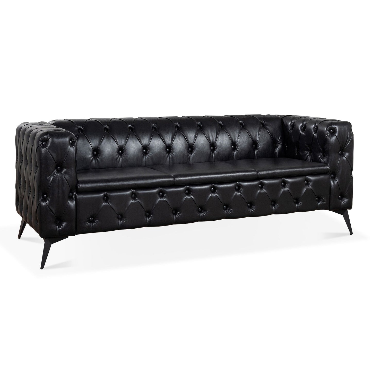Canapé 3 places traditionnel en polyuréthane à accoudoirs carrés, avec coussins amovibles, assise à ressorts ensachés et base traîneau en fer, modèle 84.06