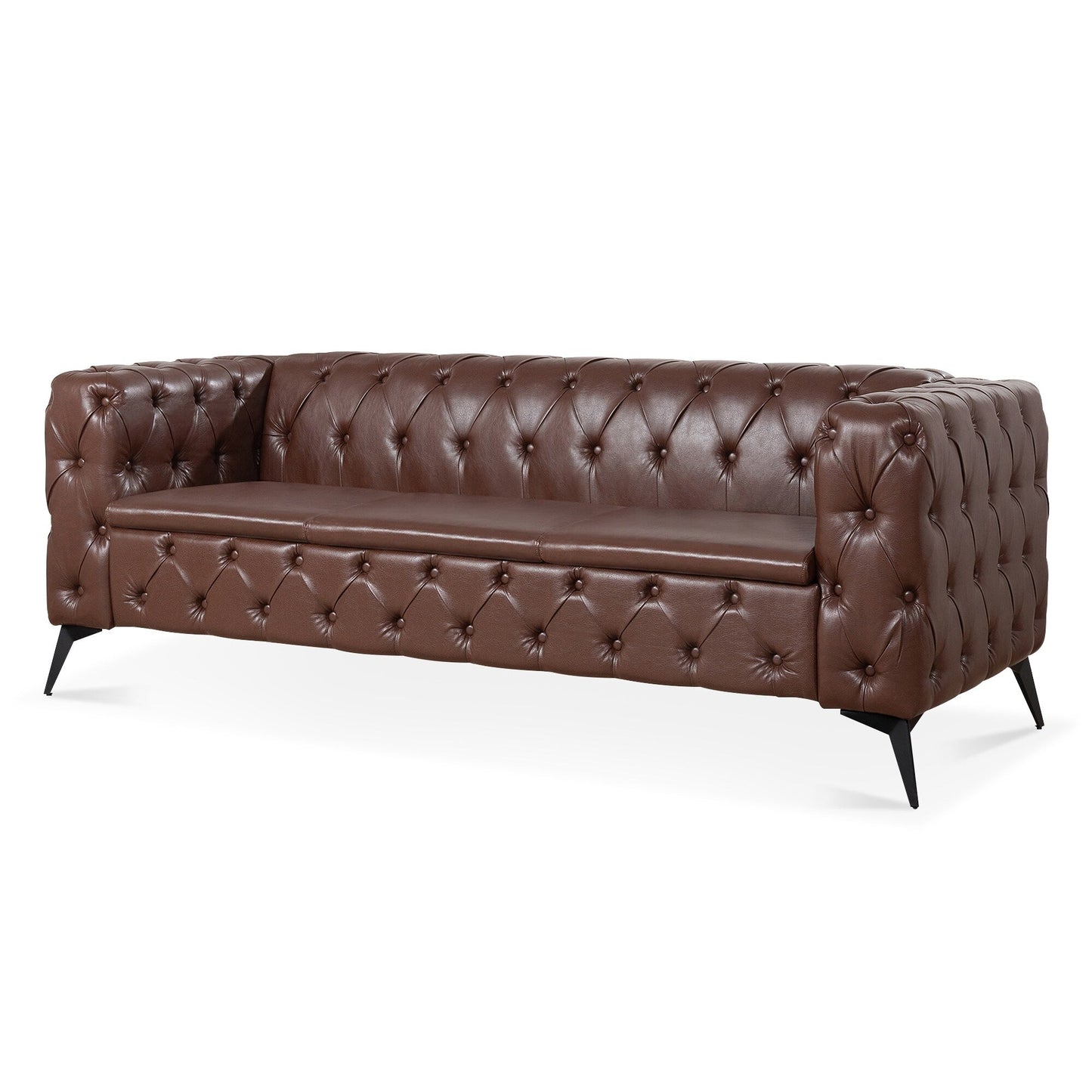 Canapé 3 places traditionnel en polyuréthane à accoudoirs carrés, avec coussins amovibles, assise à ressorts ensachés et base traîneau en fer, modèle 84.06