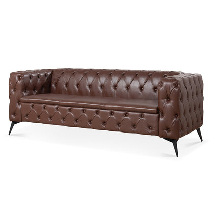 Canapé 3 places traditionnel en polyuréthane à accoudoirs carrés, avec coussins amovibles, assise à ressorts ensachés et base traîneau en fer, modèle 84.06