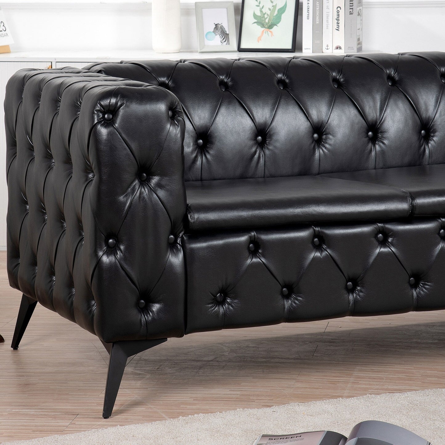Canapé 3 places traditionnel en polyuréthane à accoudoirs carrés, avec coussins amovibles, assise à ressorts ensachés et base traîneau en fer, modèle 84.06