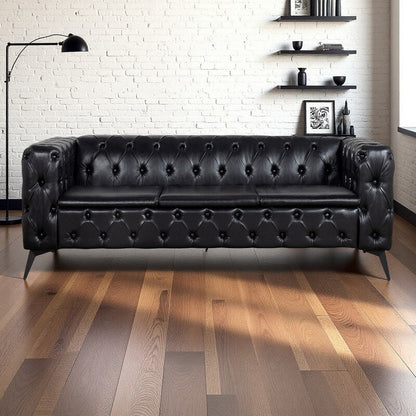 Canapé 3 places traditionnel en polyuréthane à accoudoirs carrés, avec coussins amovibles, assise à ressorts ensachés et base traîneau en fer, modèle 84.06