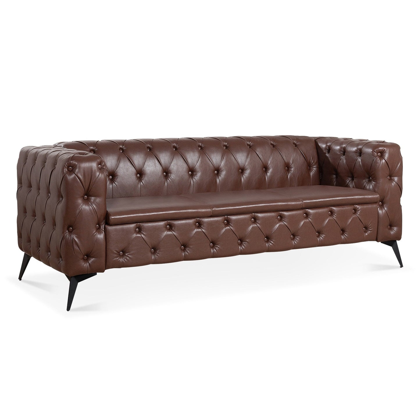 Canapé 3 places traditionnel en polyuréthane à accoudoirs carrés, avec coussins amovibles, assise à ressorts ensachés et base traîneau en fer, modèle 84.06