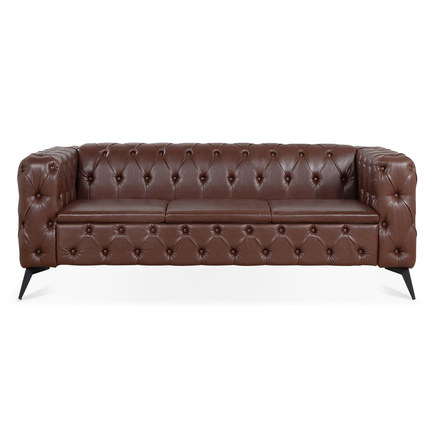 Canapé 3 places traditionnel en polyuréthane à accoudoirs carrés, avec coussins amovibles, assise à ressorts ensachés et base traîneau en fer, modèle 84.06