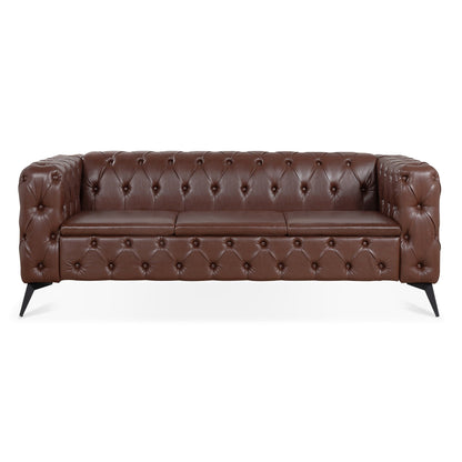 Canapé 3 places traditionnel en polyuréthane à accoudoirs carrés, avec coussins amovibles, assise à ressorts ensachés et base traîneau en fer, modèle 84.06
