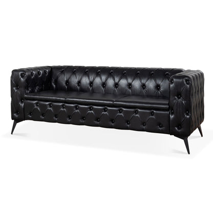 Canapé 3 places traditionnel en polyuréthane à accoudoirs carrés, avec coussins amovibles, assise à ressorts ensachés et base traîneau en fer, modèle 84.06