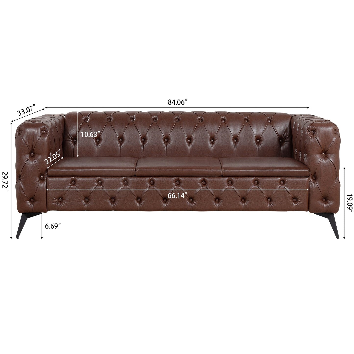 Canapé 3 places traditionnel en polyuréthane à accoudoirs carrés, avec coussins amovibles, assise à ressorts ensachés et base traîneau en fer, modèle 84.06