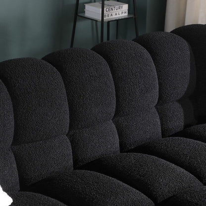 84.3 Luxueux grand canapé Boucle 3 places rembourré Marshmallow avec 2 coussins décoratifs carrés et accoudoirs carrés