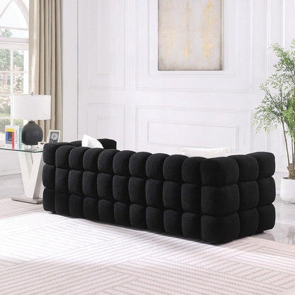 84.3 Luxueux grand canapé Boucle 3 places rembourré Marshmallow avec 2 coussins décoratifs carrés et accoudoirs carrés