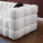84.3 Luxurious Large Boucle Sofa 3 Seater Marshmallow Upholstered Sofa with 2pc Square Accent Pillows and Square Arm
