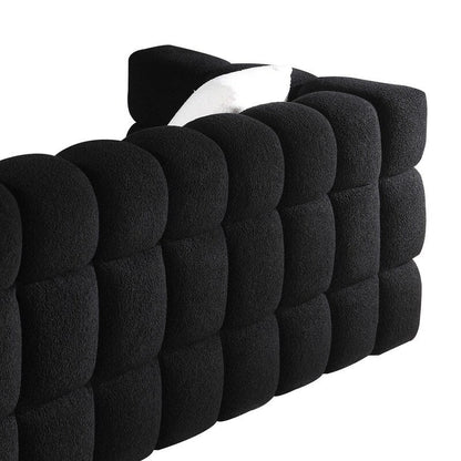 84.3 Luxueux grand canapé Boucle 3 places rembourré Marshmallow avec 2 coussins décoratifs carrés et accoudoirs carrés
