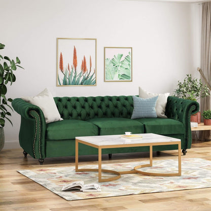 Canapé 3 places en velours de 84,5 pouces avec tissu doux, assise généreuse et structure légère
