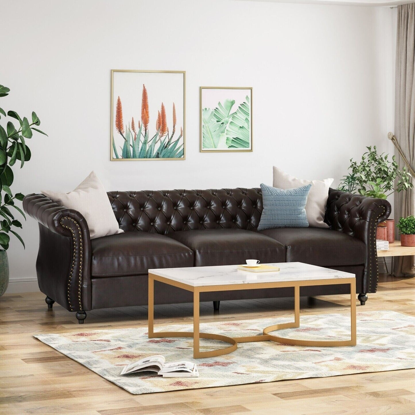 Canapé 3 places en velours de 84,5 pouces avec tissu doux, assise généreuse et structure légère
