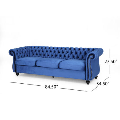 Canapé 3 places en velours de 84,5 pouces avec tissu doux, assise généreuse et structure légère
