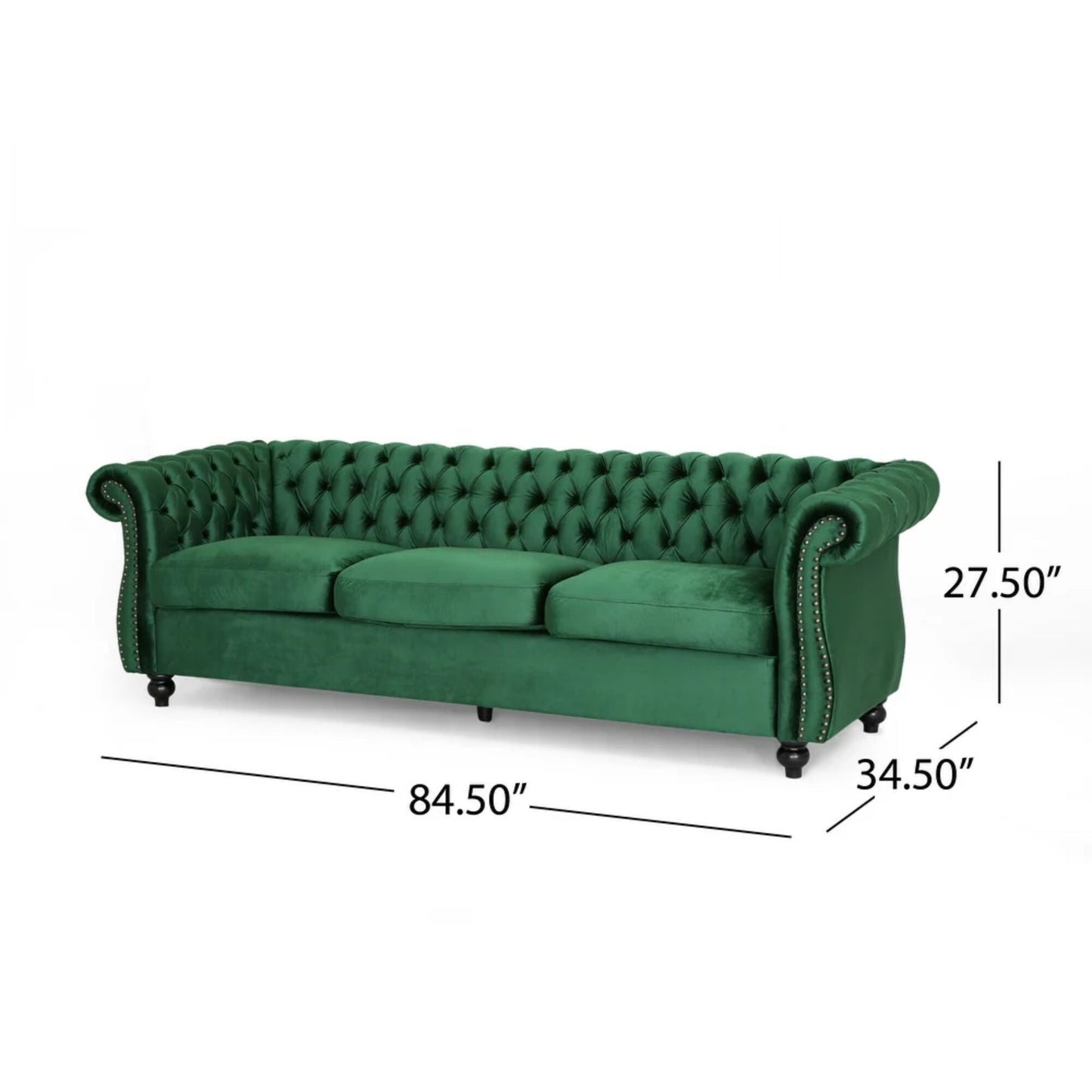 Canapé 3 places en velours de 84,5 pouces avec tissu doux, assise généreuse et structure légère